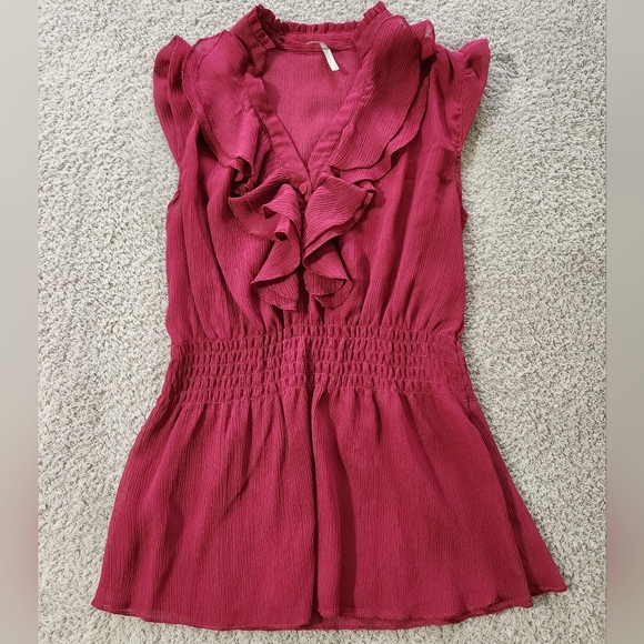 Max Love Purple Flutter Sleeve V-Neck Ruffle Detail Smocked Waist Blouse - Picture 1 of 4